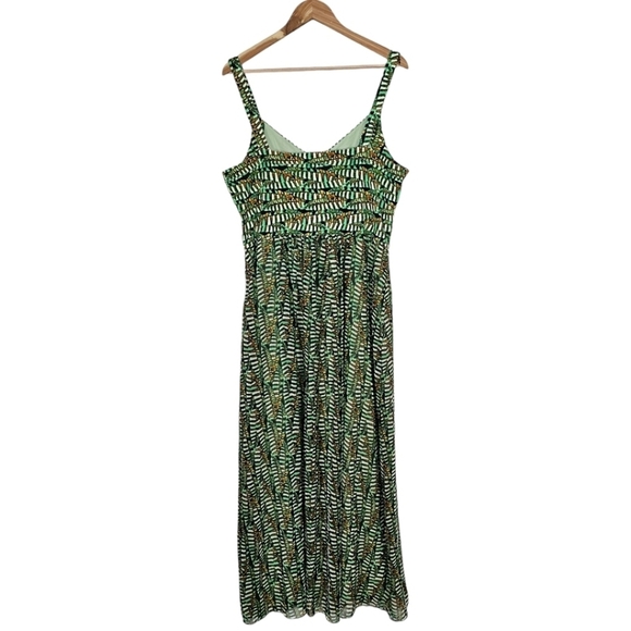 New Directions Green Printed Pintucked Fit & Flare Plus Size Fall Midi Dress 18 - Picture 3 of 11